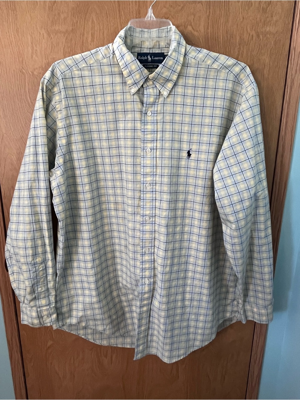 Ralph Lauren Men’s Light Yellow, Blue & White Plaid Classic Fit Size XL EUC